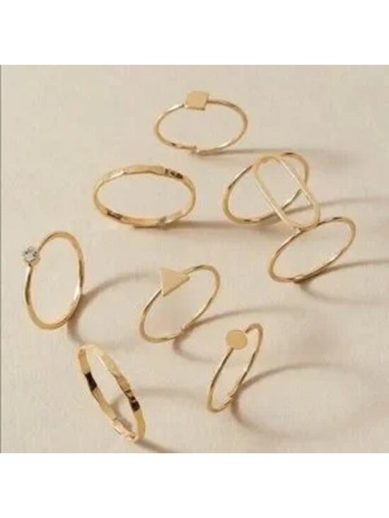 Jewelry - Gold 7pc Rhinestone Geometric Ring Set